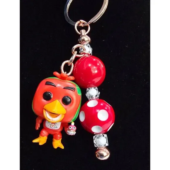 Handmade Beaded Keychain With Reworked Mini Figure - Picture 7 of 10